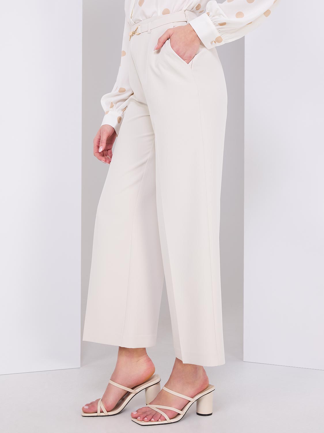 Cropped Wide-Leg Pants With Gold Hardware