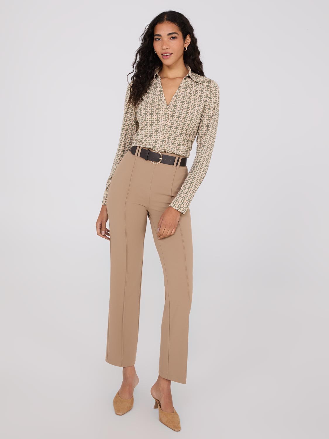 Belted Front Pintuck Pants