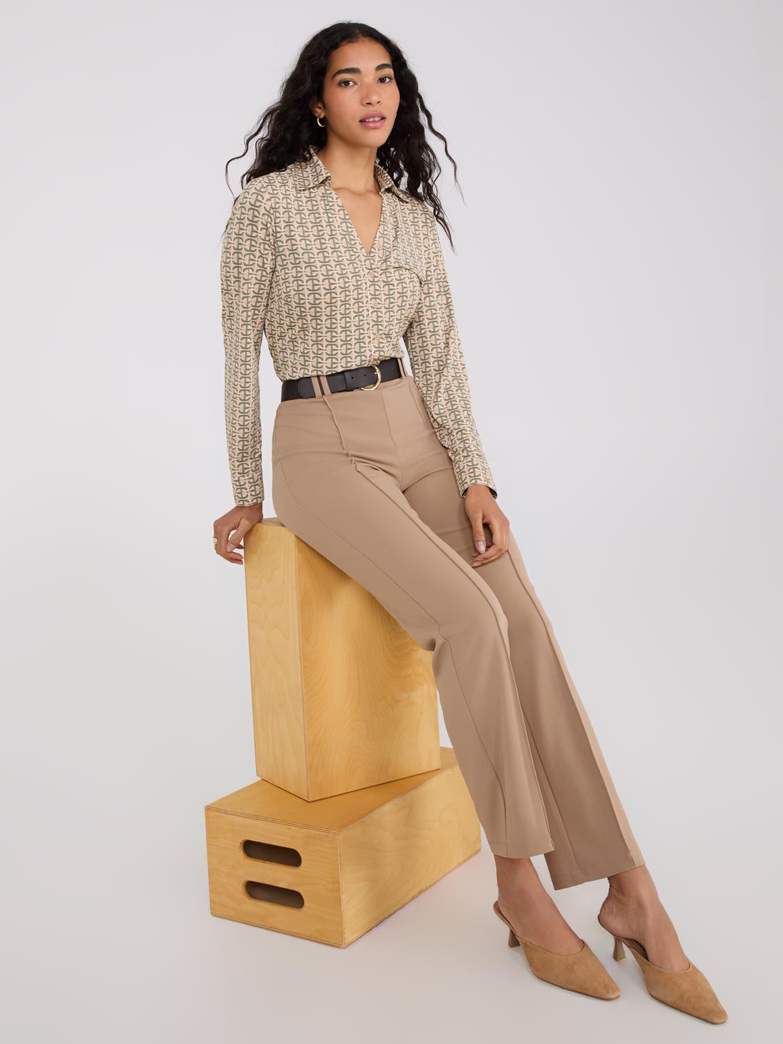 Belted Front Pintuck Pants