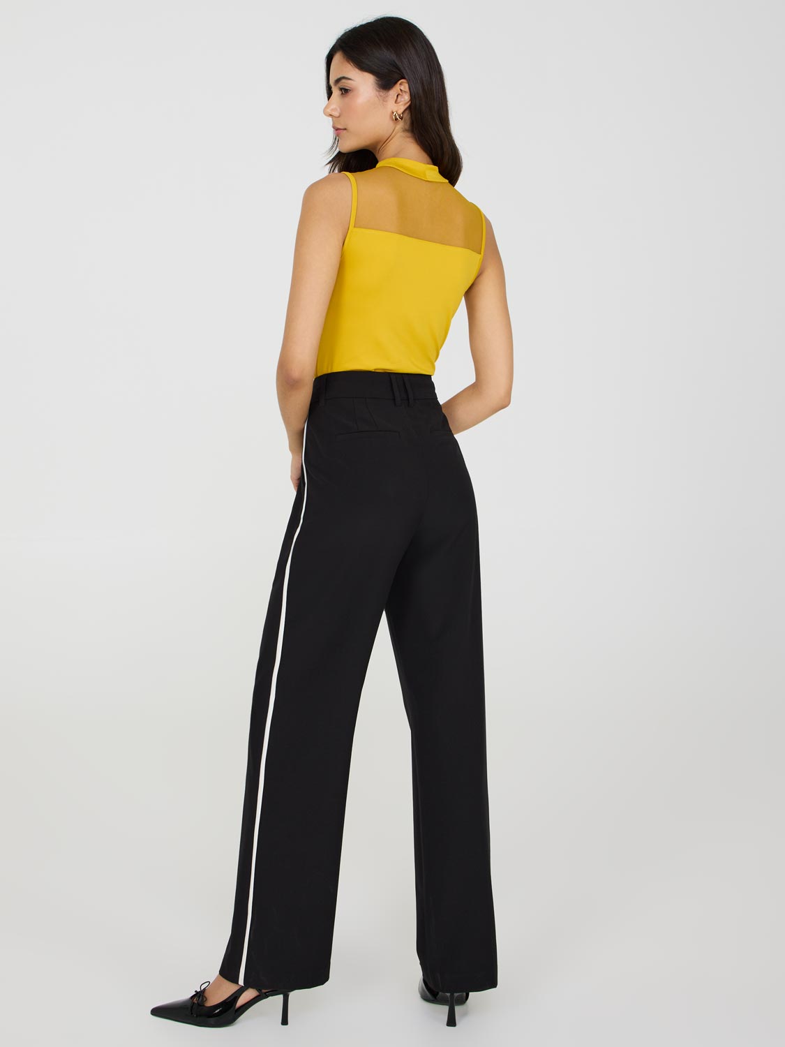 Contrast Piping Wide-Leg Pants