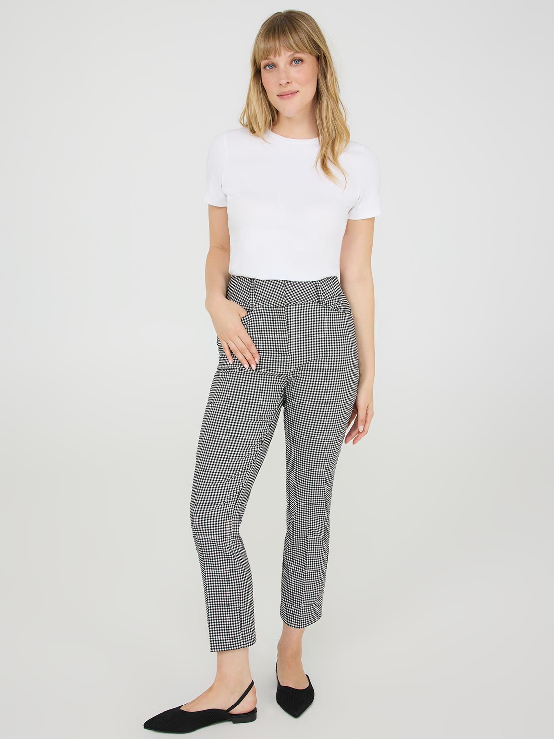 Gingham Print Mid-Rise Capri Pants