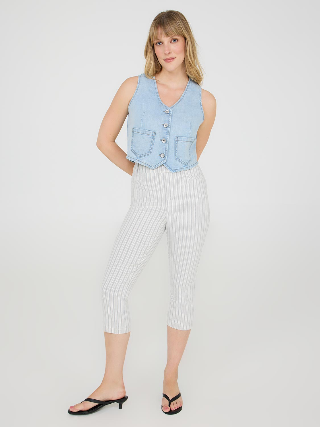 Striped Straight Leg Capri Pants